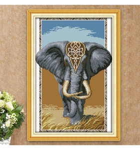 十字绣大象2021新款动物大气欧美风大幅客厅竖版楼梯间刺绣挂画