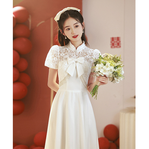 白色小礼服2024新款高级感夏季订婚连衣裙领证登记白裙平时可穿女
