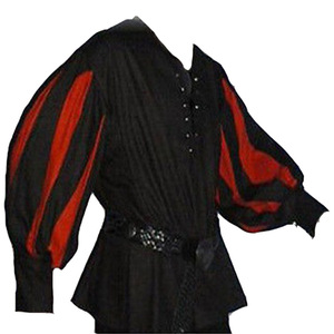 欧美中世纪服装男士复古立领绑带宽松上衣话剧表演出服灯笼袖衬衫