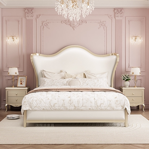 美式轻奢实木床现代简约1.8米欧式双人床法式奶油风公主床元宝床