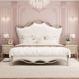 美式轻奢实木床现代简约主卧床法式奶油风公主床1.8双人床丝带床