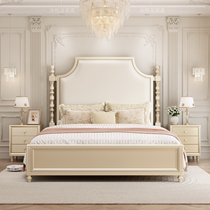美式轻奢实木床 全实木床现代简约法式复古ART冰柱床榉木主卧婚床