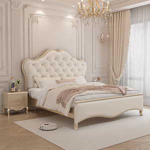 美式轻奢主卧实木床现代简约1.8米法式奶油风双人床小户型公主床