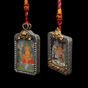 稀少尼泊尔工艺藏银唐卡盒子双色可打开嘎乌盒纯铜饕餮佛牌吊坠链