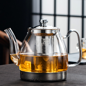 电磁炉专用茶壶平底茶具加厚耐热玻璃烧水壶加热单壶过滤网煮茶器