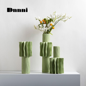 Dnnni现代简约陶瓷花瓶摆件绿色花器家居软装饰品样板间创意饰品