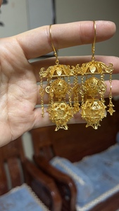 丝臻坊复刻明代宫庭宫灯耳环，古风汉服耳坠，银镀金花丝镶嵌。