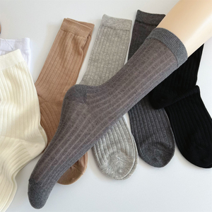 22厘米灰色袜子女中筒袜ins潮薄款复古韩版走秀款堆堆袜竖条纹袜