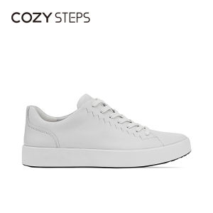 COZY STEPS可至羊皮小白鞋男款 商务休闲平底男鞋系带真皮板鞋男
