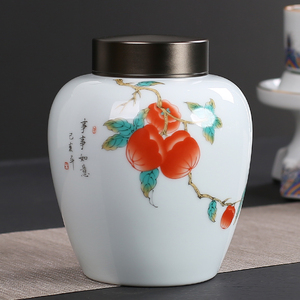 复古茶叶罐双层铝盖大码白瓷存储罐普洱白茶家用陶瓷半斤储茶罐子