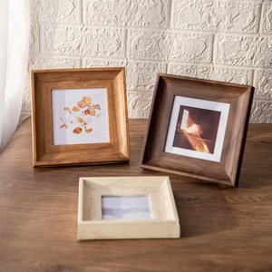 现代木纹正方形树脂相框 6寸7寸咖啡色相片框挂墙 洗照片相架摆台