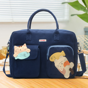 日本设计kine猫可爱卡通纯棉帆布艺斜挎包单肩手提包15.6寸电脑包