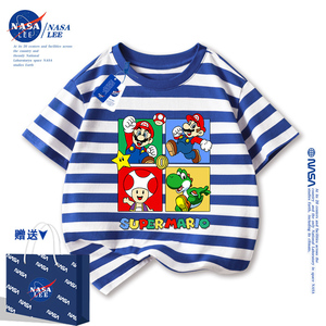 NASA马里奥男童t恤短袖2024新款夏季男孩纯棉夏装上衣潮儿童套装