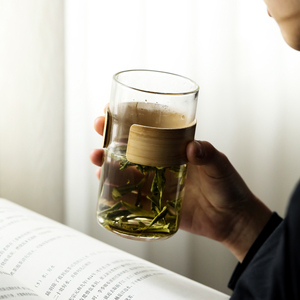 泡绿茶防烫竹围大容量耐热透明手握加厚玻璃杯龙井竹叶青心经茶杯