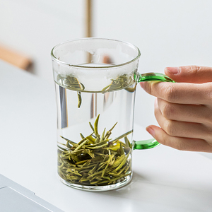 瓷在指尖龙井玻璃杯茶杯办公室绿茶竹叶青杯子创意带把手泡茶杯子