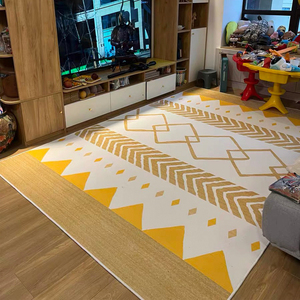 北欧ins地毯客厅卧室家用几何茶几垫摩洛哥原木风黄色系亮色地毯