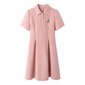 Etam艾格2023夏季新款刺绣小熊运动风休闲Polo少女短裙粉色连衣裙