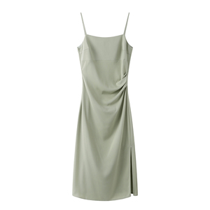 Etam艾格吊带连衣裙2024夏季新款绿色收腰气质小个子中长裙显瘦女