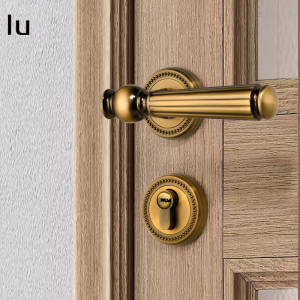 磁吸静音卧室分体锁美法式中古风房间木门锁黄古铜家用门把手门锁