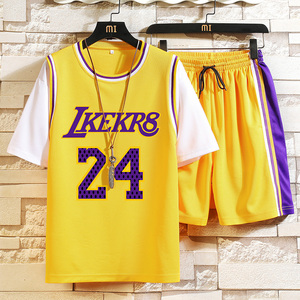 24号科比短袖T恤套装男球衣篮球服紫色冰丝速干假两件夏季运动服