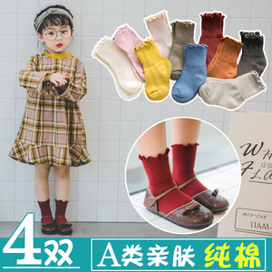 女童堆堆袜春秋季儿童中筒袜子纯棉宝宝短袜松口卷边1-3-5-8-10岁