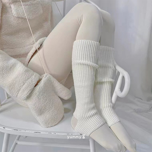 针织jk踩脚袜套女白色瑜伽舞蹈腿套秋冬保暖长筒堆堆袜套加厚