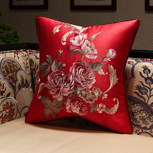 新中式抱枕红木沙发靠垫中国风客厅古典刺绣花朵靠枕不含芯定制套