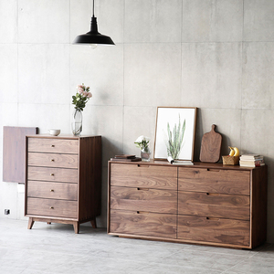 北欧风黑胡桃木色斗柜简约现代纯实木抽屉柜客厅卧室边柜储物柜
