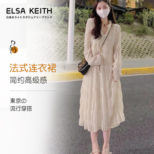 日本ELSA KEITH孕妇装春季连衣裙韩版休闲风设计感雪纺长袖连衣裙