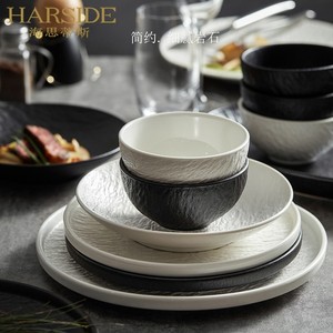 HARSIDE日式碗筷ins高级釉下彩餐具套装家用碗碟简约岩石碗盘黑白