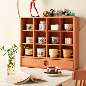 一品良木家具杯架实木日式北欧展示格咖啡复古樱桃木茶水杯格子架
