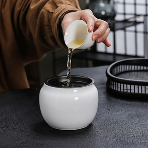 白瓷建水茶艺用陶瓷茶渣存放罐茶道配件茶盂水盂壶承带盖茶渣缸