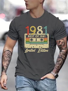 欧美男装Men T-shirt宽松薄款短袖圆领大码t恤男1981录音磁带