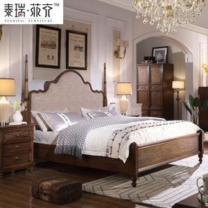 泰瑞菲克美式床实木床轻奢1.8米双人柱子床布艺床简欧实木架子床
