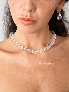透明水汽小众设计黑玛瑙项链清凉白水晶无痕磁吸锁骨链颈链简约女