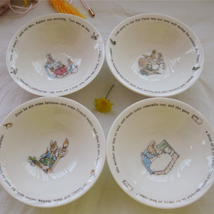 外贸陶瓷餐具 彼得兔日式螺纹陶瓷碗  4.5寸米饭碗 粥碗浅口菜碗