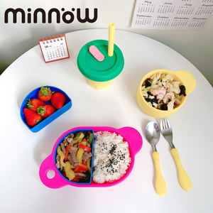 minnow正品硅胶儿童吃饭餐盘宝宝婴餐具可爱防摔辅食碗分割盘