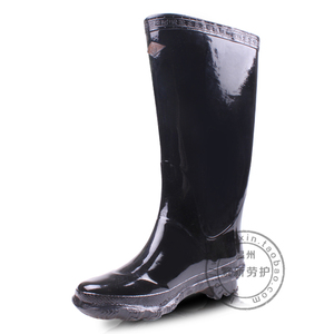 上海申钱耐化学品工业用橡胶靴 黑色高筒工矿雨鞋 光面时尚耐酸碱