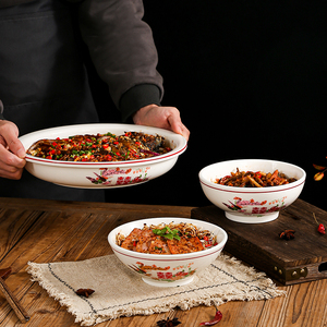 湘菜餐具汤碗盘盆陶瓷创意复古小炒肉双喜面碗小龙虾盆炒菜碗饭店