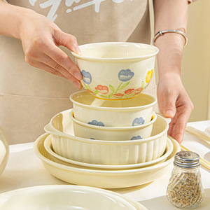 日式陶瓷沙拉水果碗高颜值双耳水蒸蛋碗空气炸锅烤碗烤箱微波炉盘