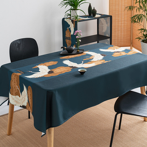 日式桌布和风防水防油免洗布艺餐桌布中式禅意浮世绘茶几盖布定制