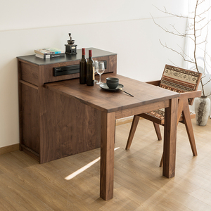 北美黑胡桃木定制岛台餐桌一体可伸缩迷你家用小户型边柜水槽拉伸