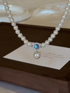海蓝宝珍珠项链2024新款爆款气质锁骨链高级感珍珠颈链女轻奢小众
