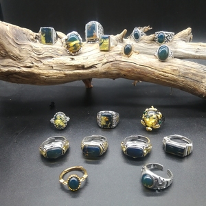 天然琥珀多米尼加蓝珀戒指男女款925纯银指环镶嵌复古时尚民族风