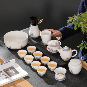 定窑亚光脂白茶具套装整套陶瓷功夫茶具茶壶盖碗茶杯家用白瓷