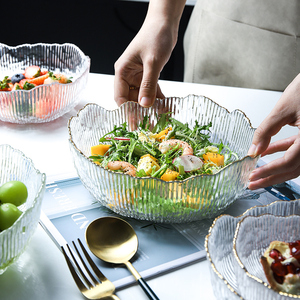 舍里透明金边玻璃碗水果盘沙拉碗家用大号高颜值ins风拌菜凉菜