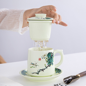 景德镇瓷器陶瓷杯带盖复古中国风飘逸杯大容量套装茶具茶叶过滤杯
