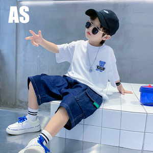韩国AS品牌正品男童夏装休闲套装儿童酷帅衣服男孩夏季卡通新款潮