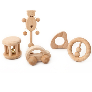 Coskiss宝宝牙胶木环摇铃榉木材质咬胶固齿器婴儿玩具