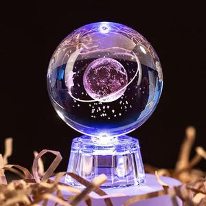 太阳系银河系水晶球摆件紫色发光小夜灯带底座送男友同学创意礼物
